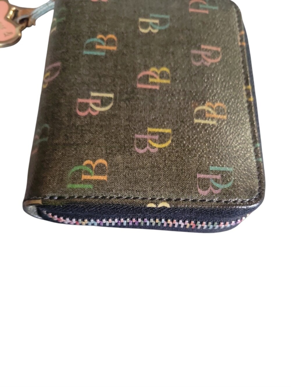 Dooney & Bourke Rainbow Multicolor DB Signature Logo Zip Wallet and Heart Charm - Picture 4 of 8